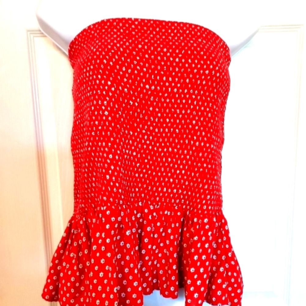 Japna Red and White Smock Peplum Top Small Valentines day NWOT